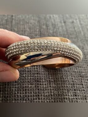 Crystal Pavé Rose Gold and Silver Cuff Bracelet - Women's Jewelry